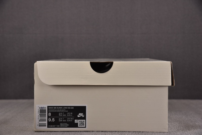 NK SB Dunk Low Supreme 94 White Metallic Silver- HQ8487-100